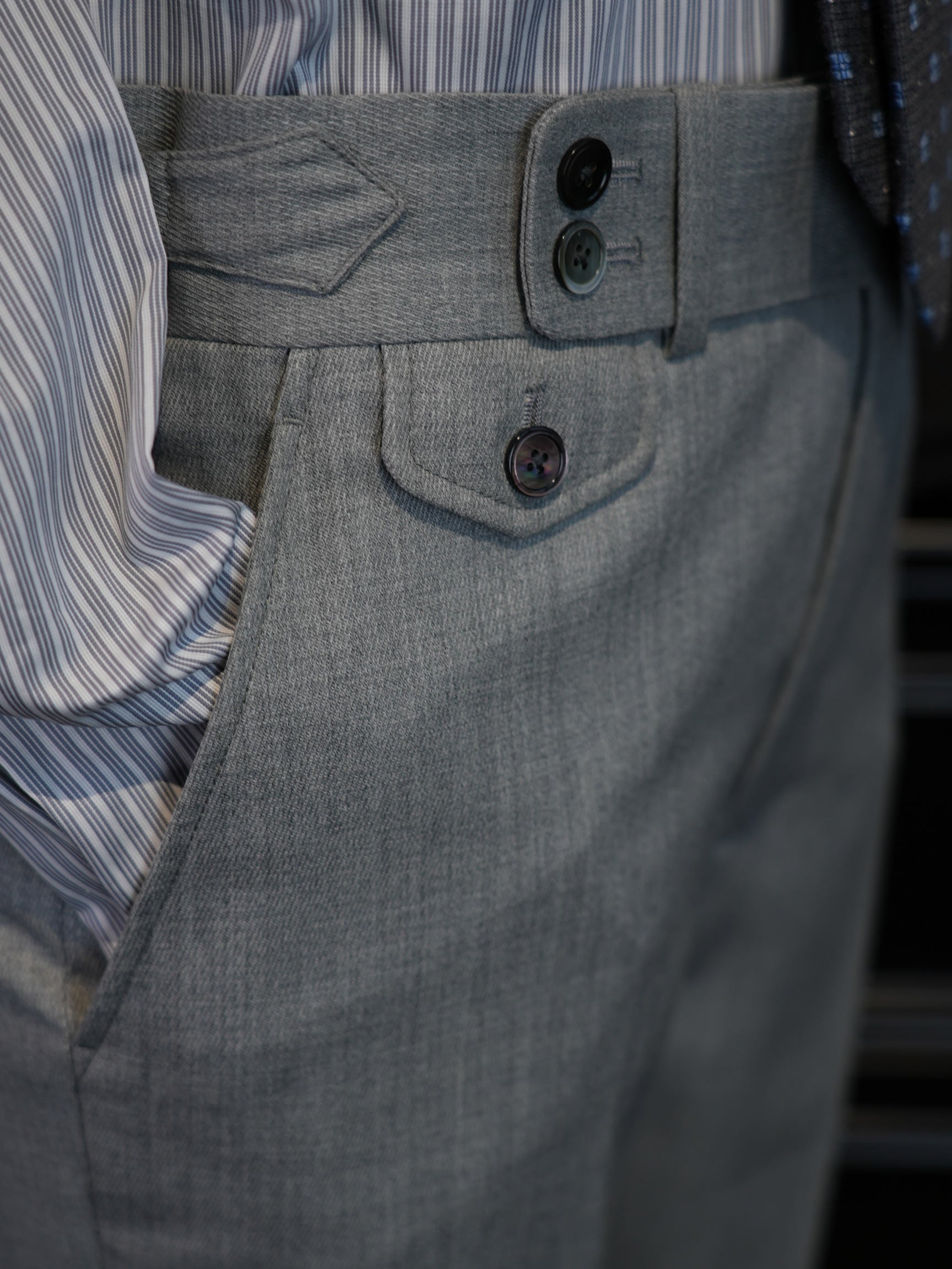 Men’s Grey 100% Wool Flannel High‑Waisted Tapered Trousers