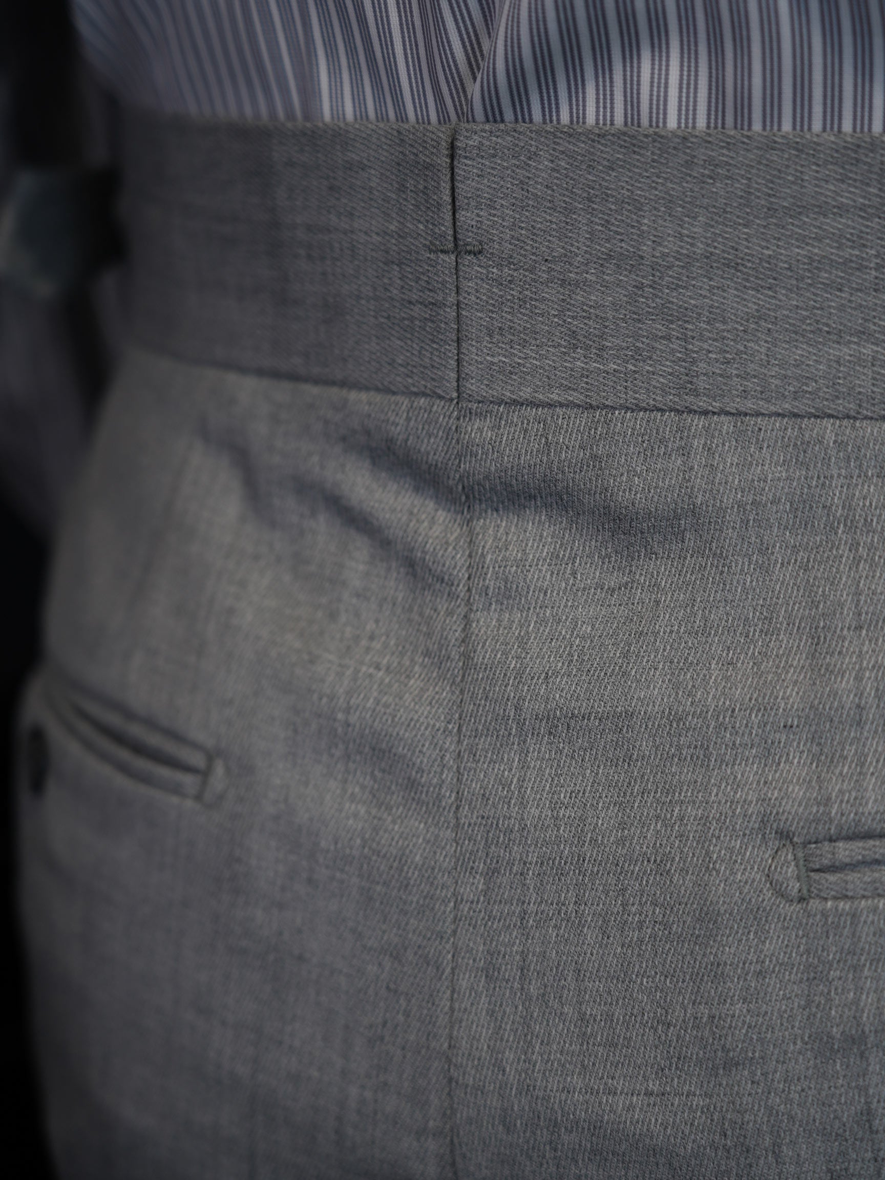 Men’s Grey 100% Wool Flannel High‑Waisted Tapered Trousers