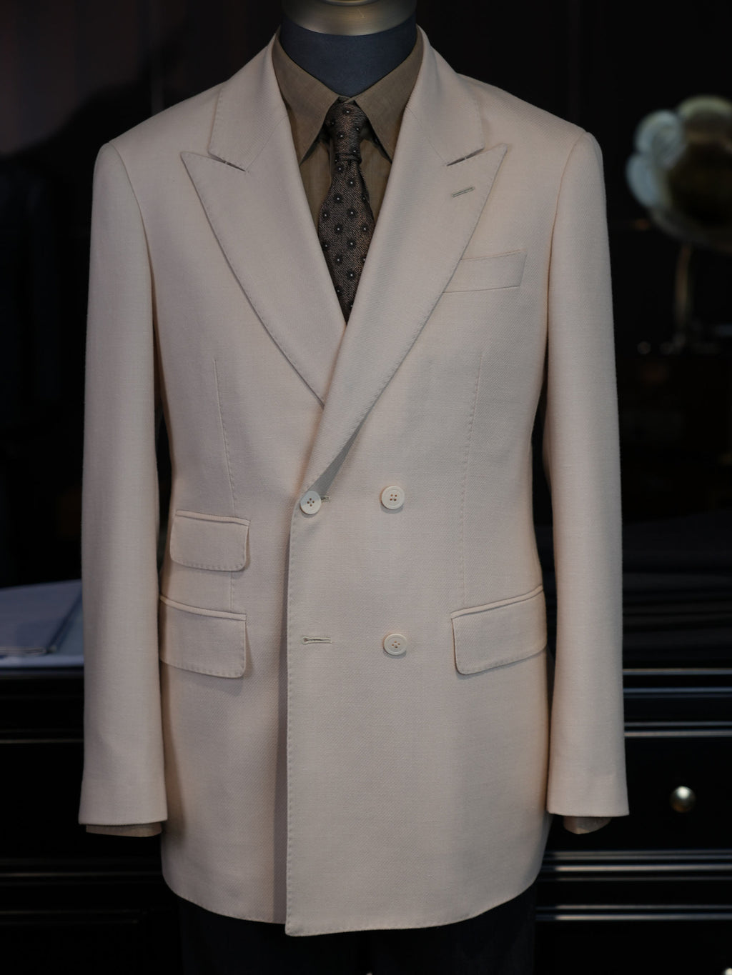 Men’s Cream 100% Wool Double Breasted Blazer | High-End Factory Crafted Smart Casual Jacket