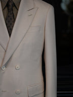 Men’s Cream 100% Wool Double Breasted Blazer | High-End Factory Crafted Smart Casual Jacket