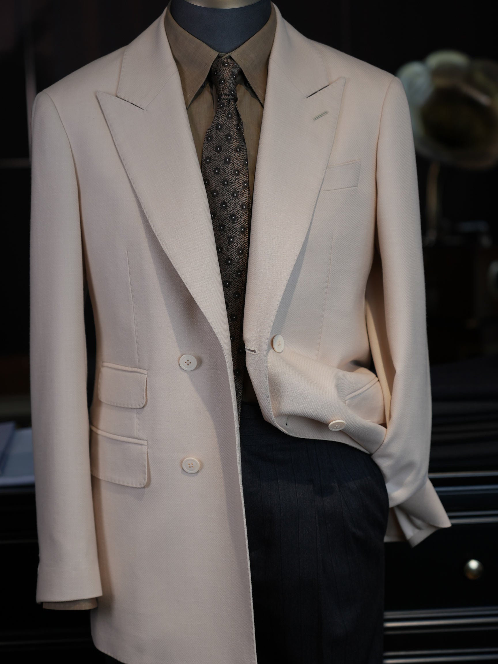Men’s Cream 100% Wool Double Breasted Blazer | High-End Factory Crafted Smart Casual Jacket