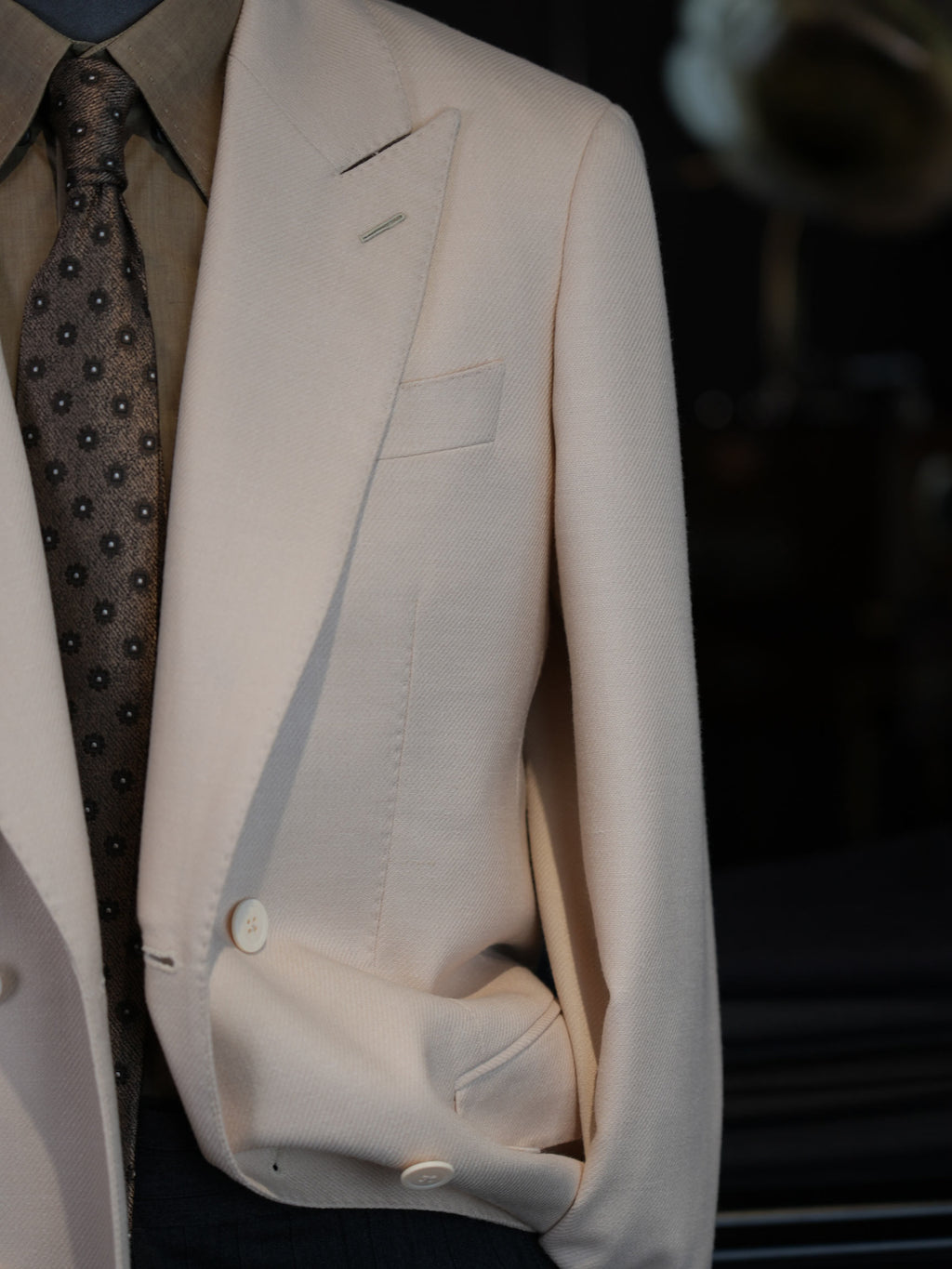 Men’s Cream 100% Wool Double Breasted Blazer | High-End Factory Crafted Smart Casual Jacket