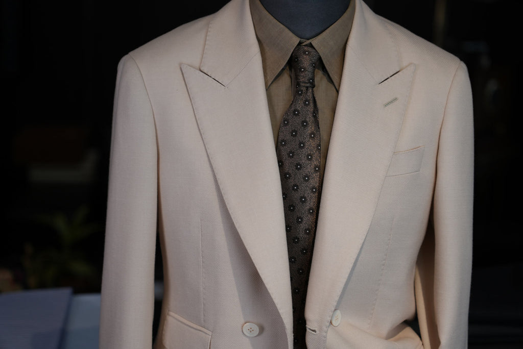 Men’s Cream 100% Wool Double Breasted Blazer | High-End Factory Crafted Smart Casual Jacket