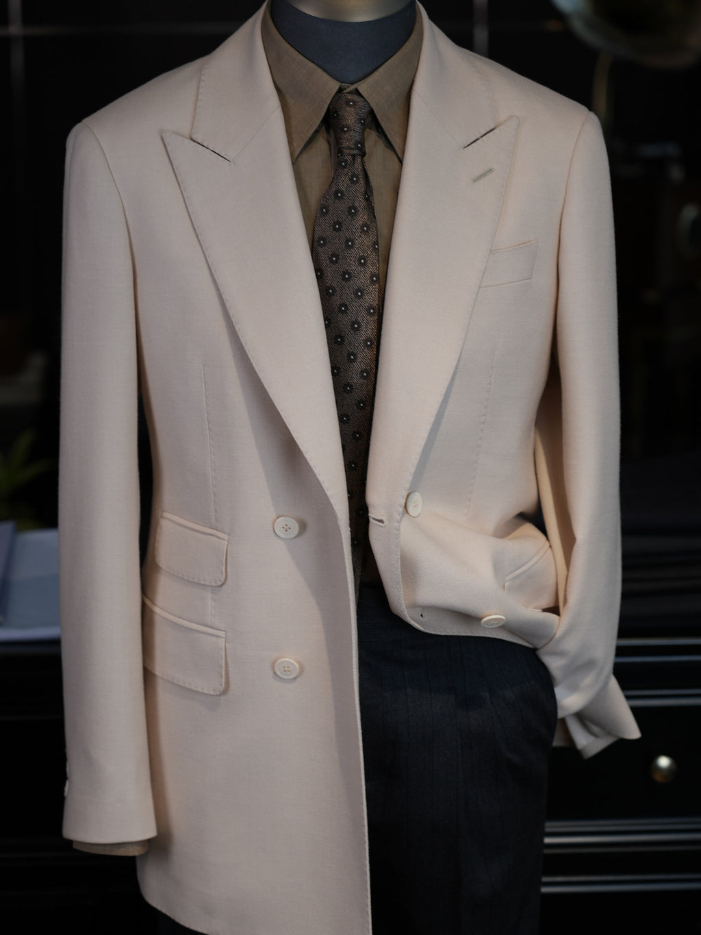 Men’s Cream 100% Wool Double Breasted Blazer | High-End Factory Crafted Smart Casual Jacket