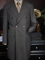 Men’s Grey Textured 100% Wool Overcoat Double Breasted Peak Lapel Mid-Length Wool Coat for Formal Business & Wedding