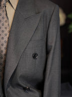 Men’s Grey Textured 100% Wool Overcoat Double Breasted Peak Lapel Mid-Length Wool Coat for Formal Business & Wedding