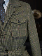Vintage Green Tweed 100% Pure Wool Safari Jacket | Bespoke Cut for Athletic Broad Shoulders