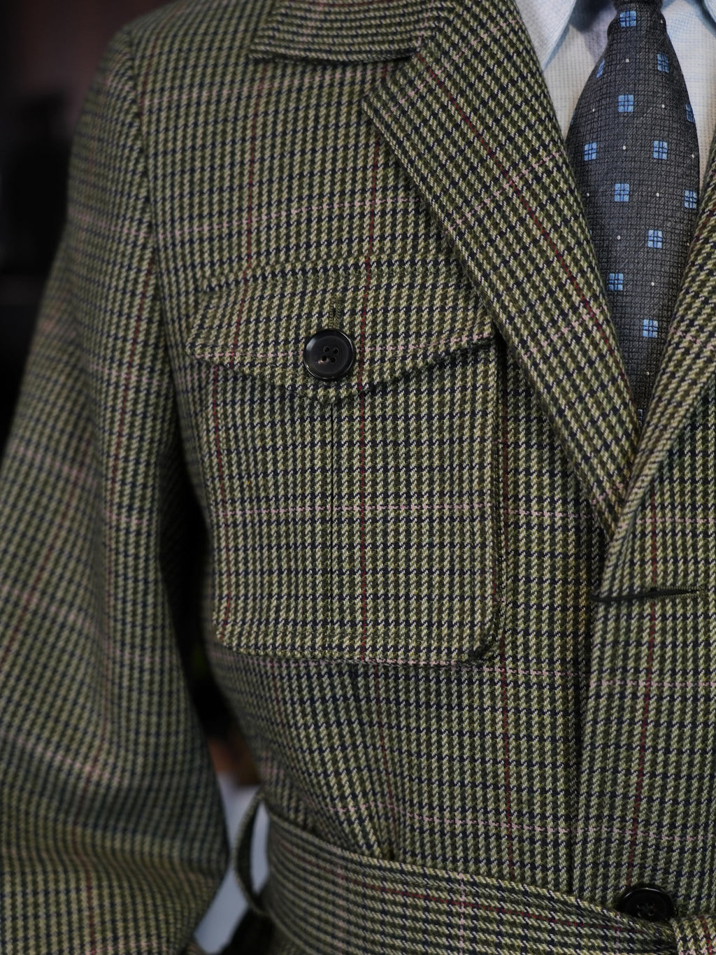 Vintage Green Tweed 100% Pure Wool Safari Jacket | Bespoke Cut for Athletic Broad Shoulders