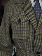 Vintage Green Tweed 100% Pure Wool Safari Jacket | Bespoke Cut for Athletic Broad Shoulders