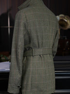 Vintage Green Tweed 100% Pure Wool Safari Jacket | Bespoke Cut for Athletic Broad Shoulders