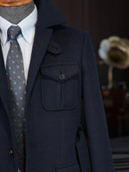 Heavyweight 100% Wool Navy Safari Jacket | Custom Pattern Built for Black Men’s Athletic Broad Shoulders