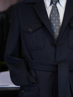 Heavyweight 100% Wool Navy Safari Jacket | Custom Pattern Built for Black Men’s Athletic Broad Shoulders