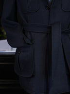 Heavyweight 100% Wool Navy Safari Jacket | Custom Pattern Built for Black Men’s Athletic Broad Shoulders