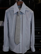 Men’s Business Blue Stripe Yarn‑Dyed 100% Cotton Long‑Sleeve Dress Shirt