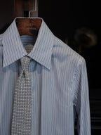 Men’s Business Blue Stripe Yarn‑Dyed 100% Cotton Long‑Sleeve Dress Shirt