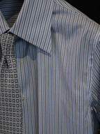 Men’s Business Blue Stripe Yarn‑Dyed 100% Cotton Long‑Sleeve Dress Shirt