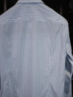 Men’s Business Blue Stripe Yarn‑Dyed 100% Cotton Long‑Sleeve Dress Shirt
