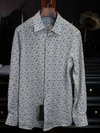 Men’s Vacation‑Style Blue Floral Print 100% Cotton Long‑Sleeve Dress Shirt
