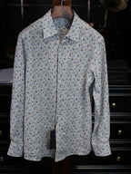 Men’s Vacation‑Style Blue Floral Print 100% Cotton Long‑Sleeve Dress Shirt