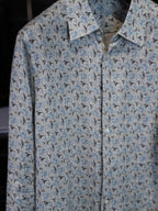 Men’s Vacation‑Style Blue Floral Print 100% Cotton Long‑Sleeve Dress Shirt