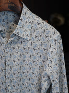 Men’s Vacation‑Style Blue Floral Print 100% Cotton Long‑Sleeve Dress Shirt