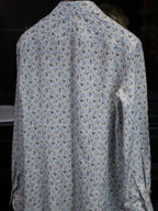 Men’s Vacation‑Style Blue Floral Print 100% Cotton Long‑Sleeve Dress Shirt