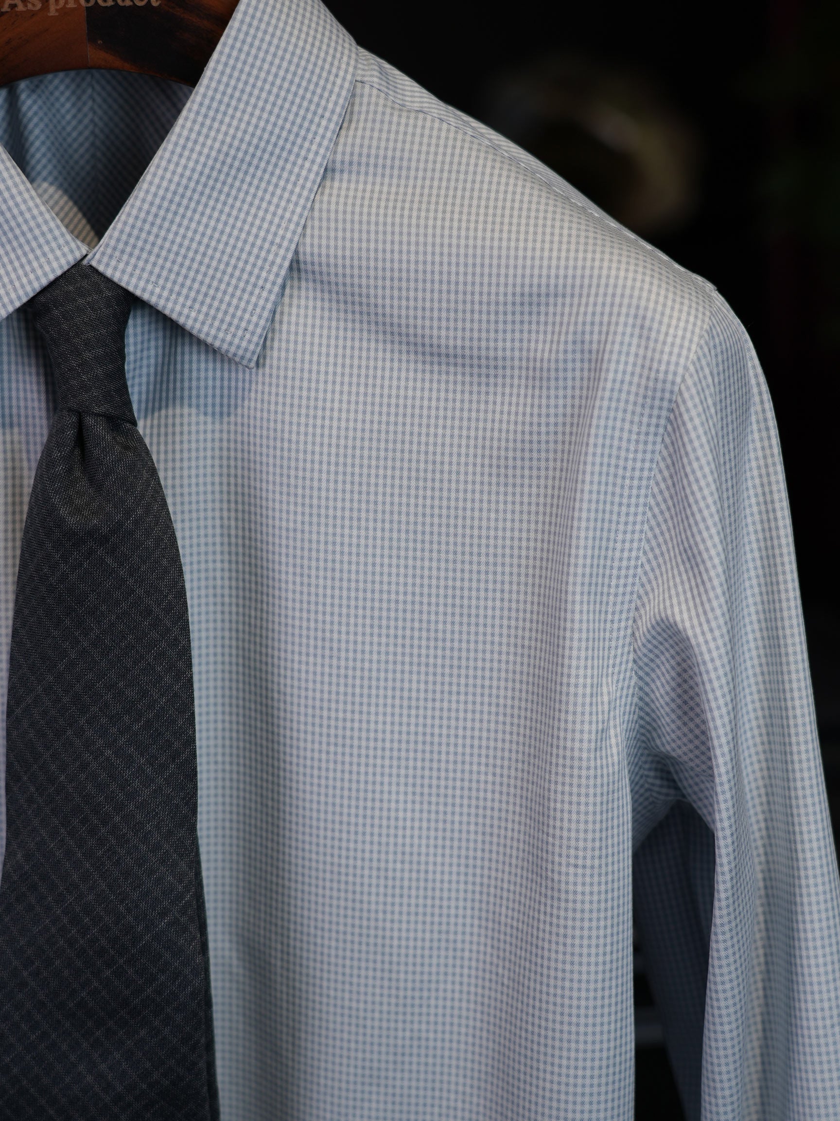 Men’s Fine‑Woven Grey Mini‑Check 100% Cotton Long‑Sleeve Dress Shirt