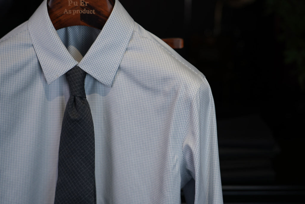 Men’s Fine‑Woven Grey Mini‑Check 100% Cotton Long‑Sleeve Dress Shirt