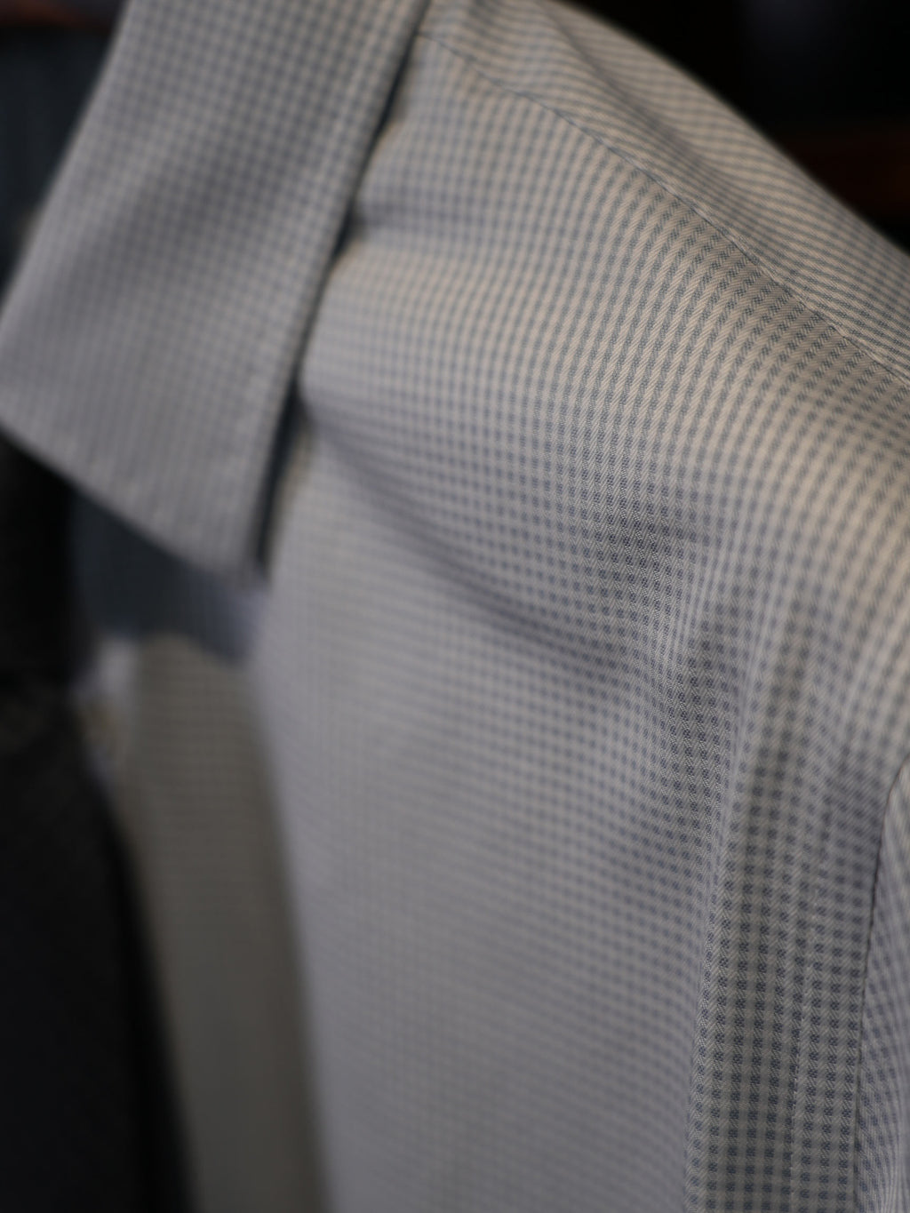 Men’s Fine‑Woven Grey Mini‑Check 100% Cotton Long‑Sleeve Dress Shirt