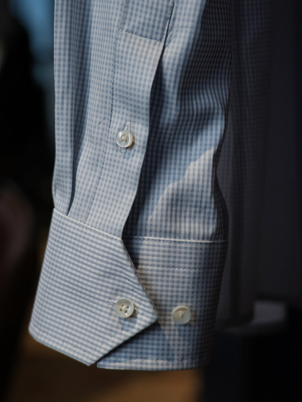 Men’s Fine‑Woven Grey Mini‑Check 100% Cotton Long‑Sleeve Dress Shirt