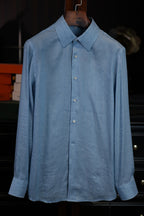 Men’s Blue AB‑Yarn Space‑Dyed 100% Cotton Long‑Sleeve Dress Shirt