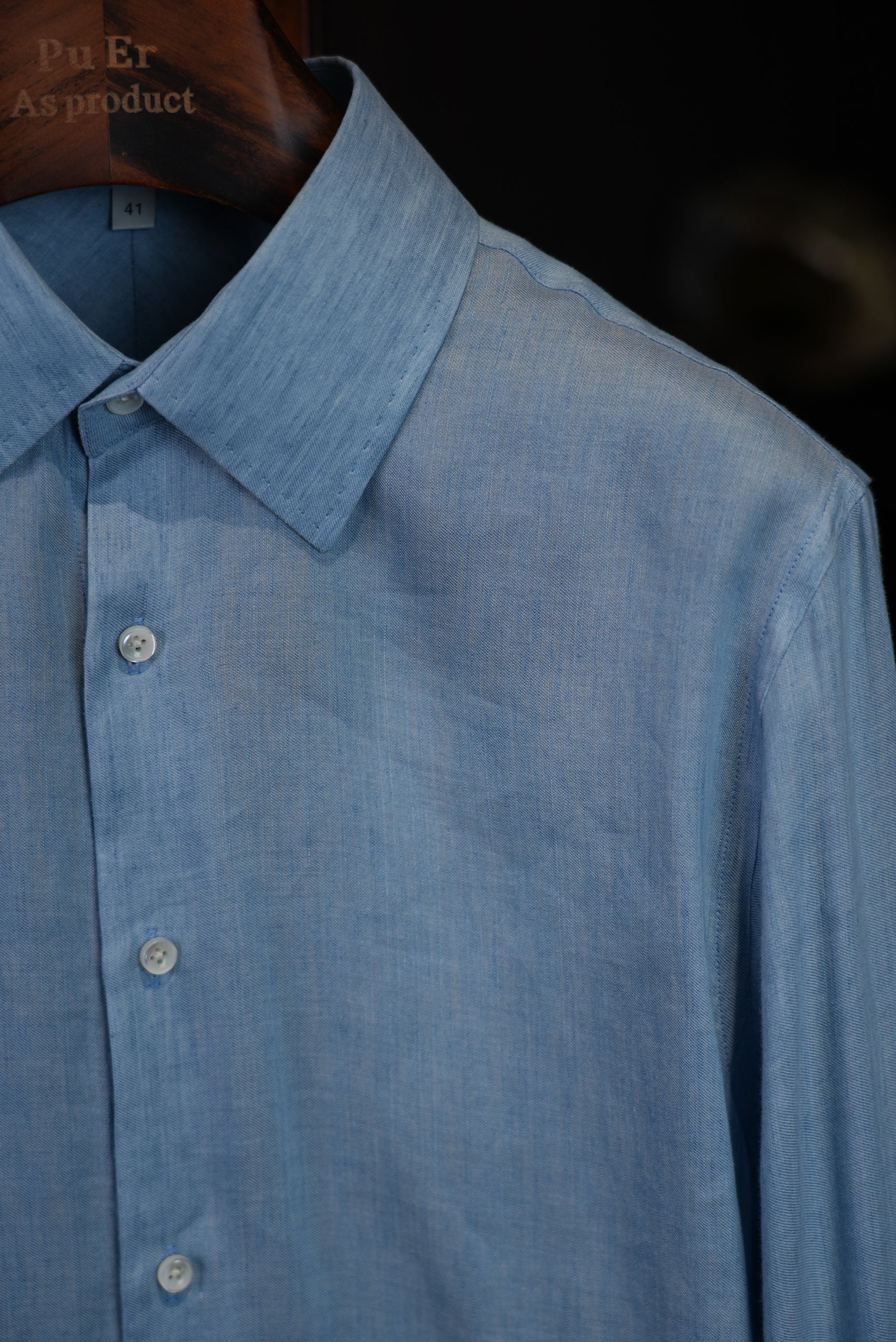 Men’s Blue AB‑Yarn Space‑Dyed 100% Cotton Long‑Sleeve Dress Shirt