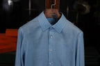 Men’s Blue AB‑Yarn Space‑Dyed 100% Cotton Long‑Sleeve Dress Shirt
