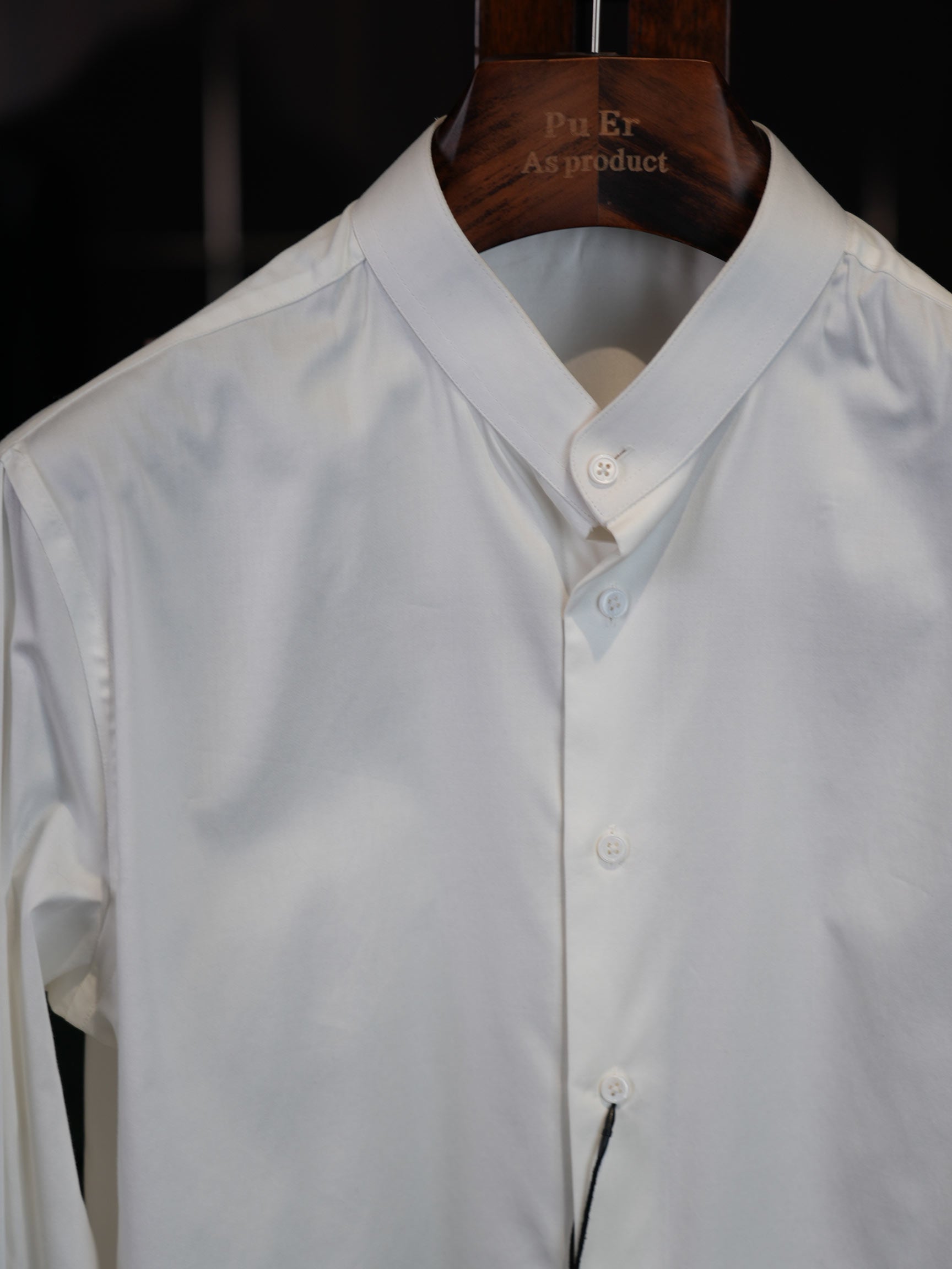 Men’s White 100% Cotton Stand Collar Dress Shirt, Long Sleeve Mandarin Collar Formal Business Shirt