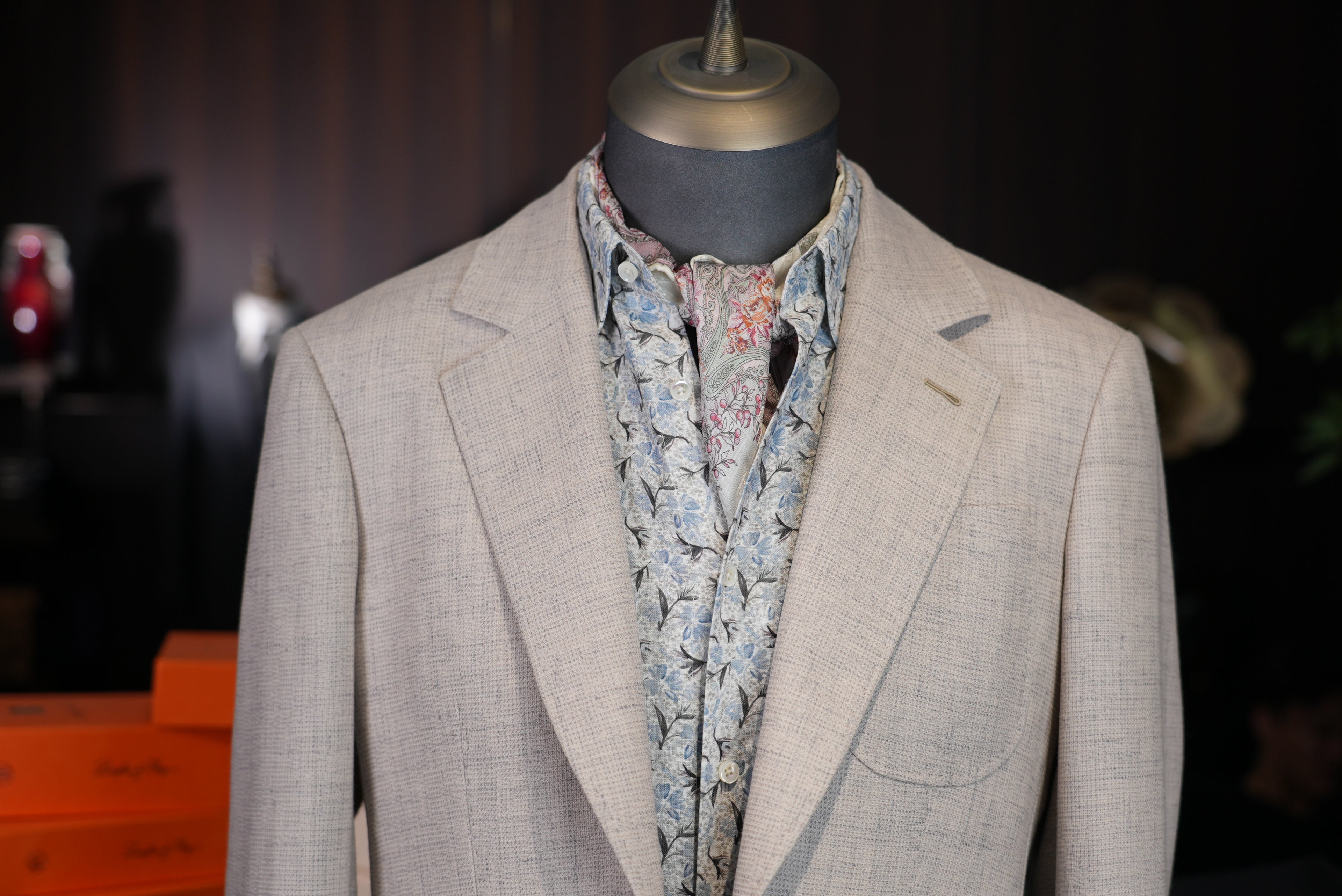 Italian imported beige woven texture patch pocket single blazer
