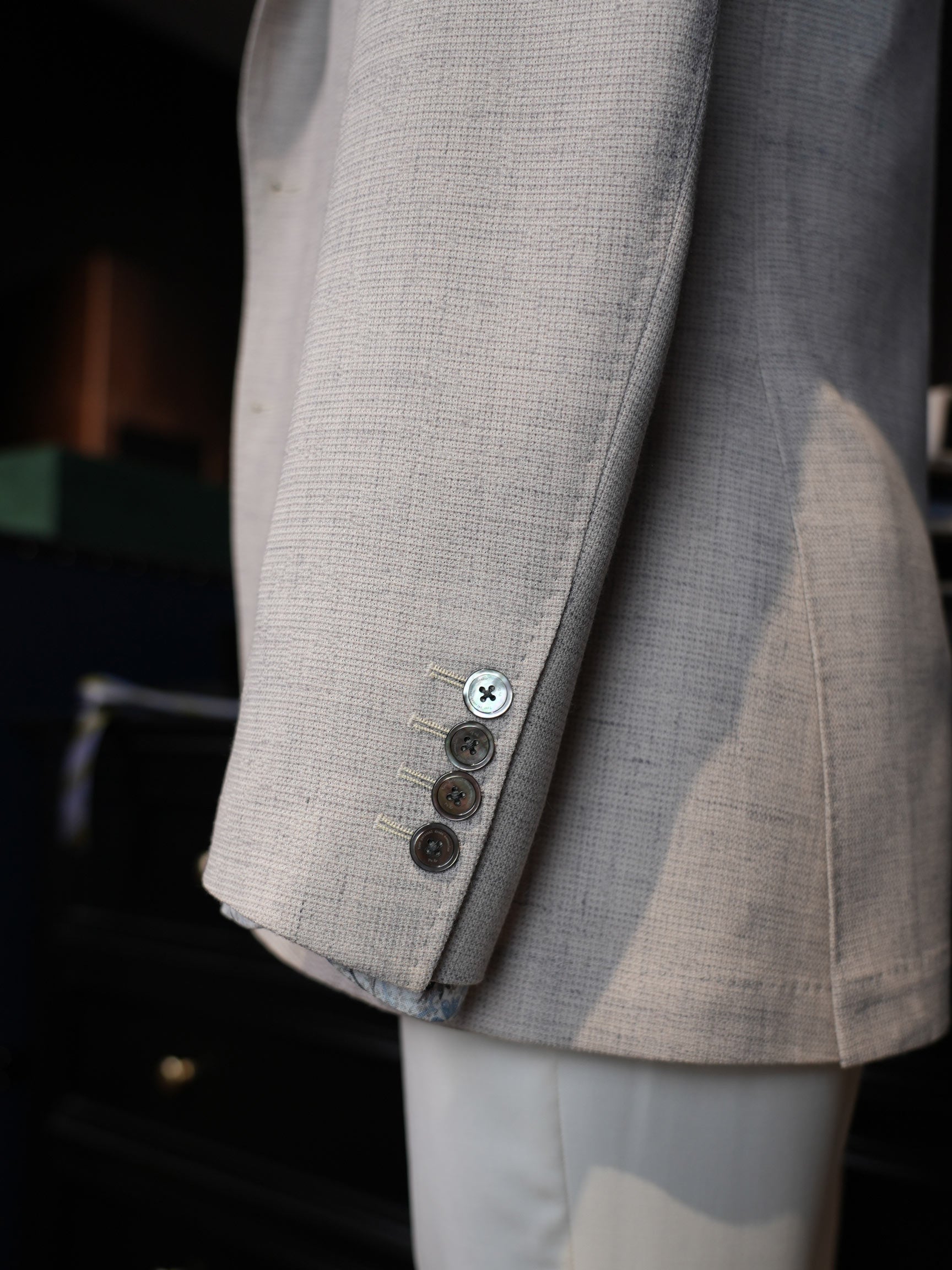 Italian imported beige woven texture patch pocket single blazer