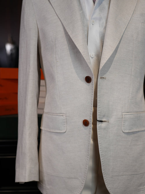 Beige Cotton Linen Casual Blazer For Gentlemen | In-House High-End Manufactory