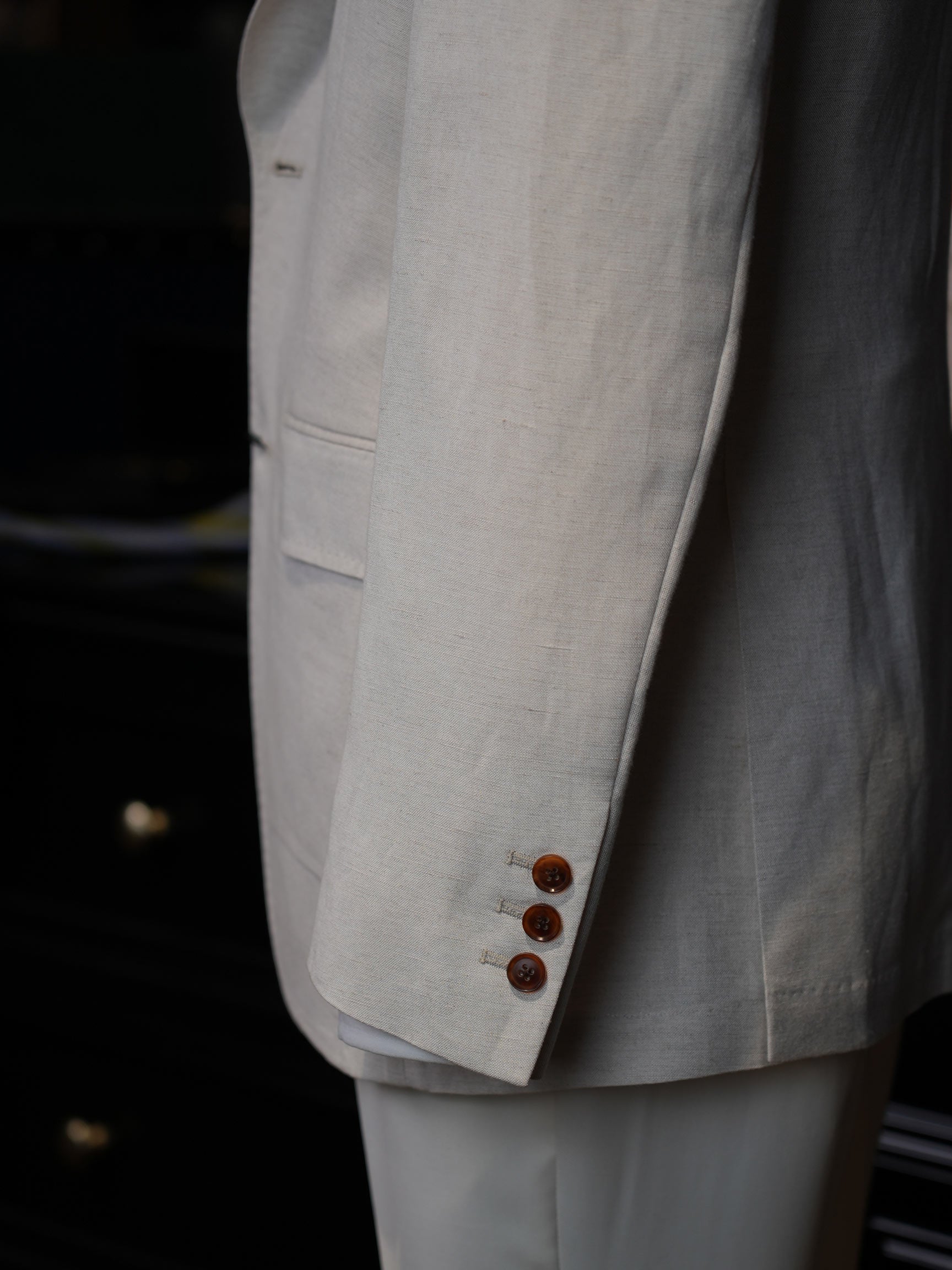 Beige Cotton Linen Casual Blazer For Gentlemen | In-House High-End Manufactory
