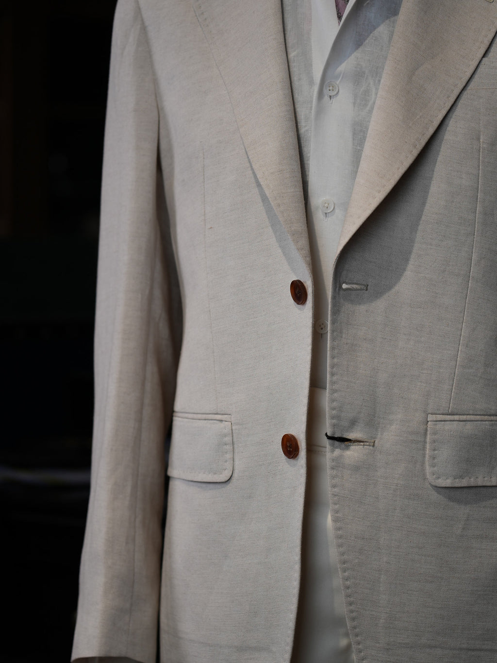Beige Cotton Linen Casual Blazer For Gentlemen | In-House High-End Manufactory