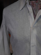 Men’s Breathable Cool White 100% Linen Point Collar Long Sleeve Dress Shirt, Lightweight Summer Linen Shirt