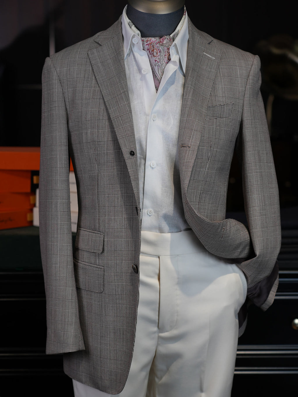 Prince check wool blazer with notched collar