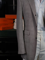Prince check wool blazer with notched collar