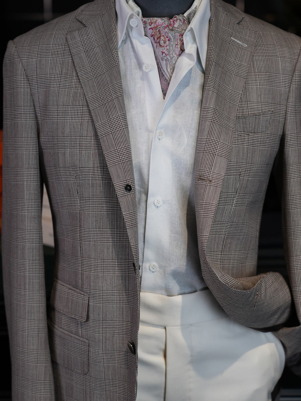 Prince check wool blazer with notched collar