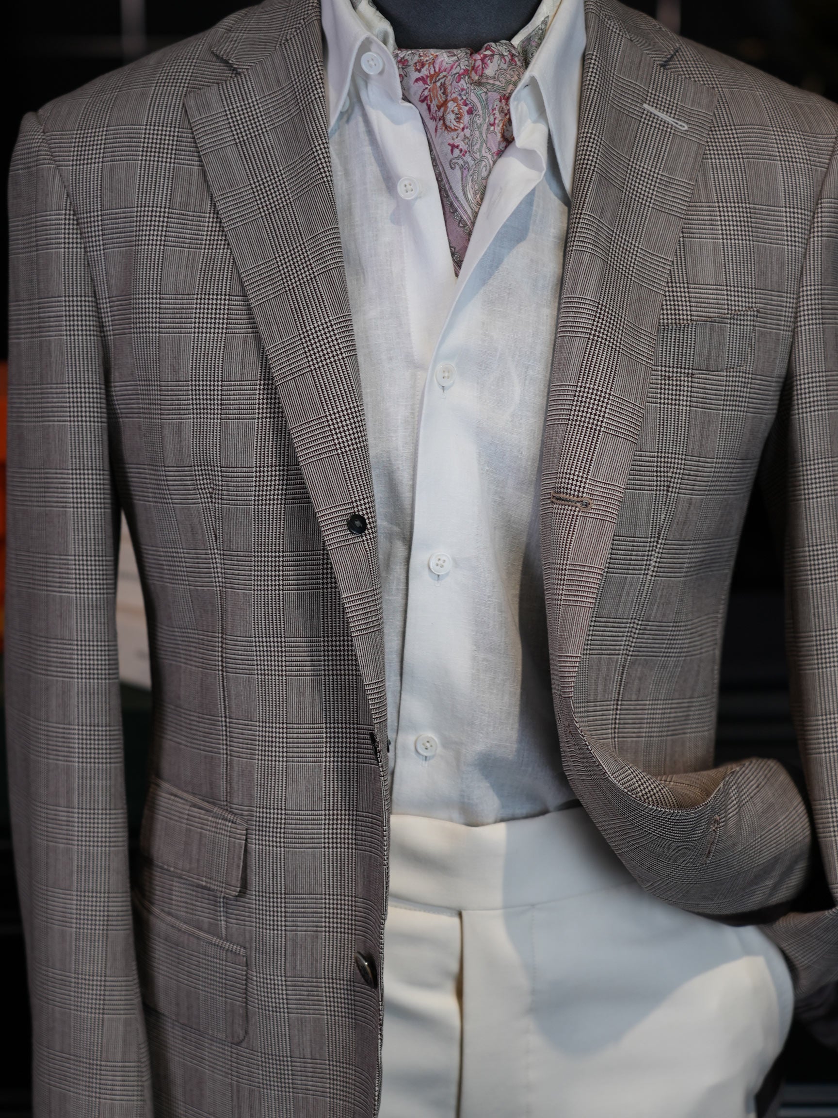 Prince check wool blazer with notched collar