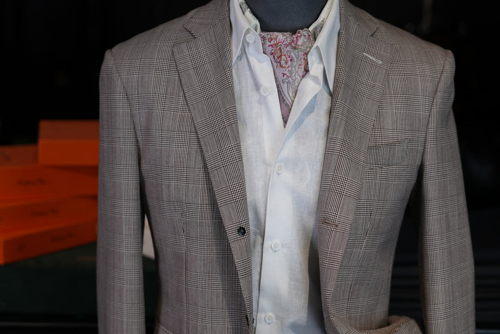 Prince check wool blazer with notched collar
