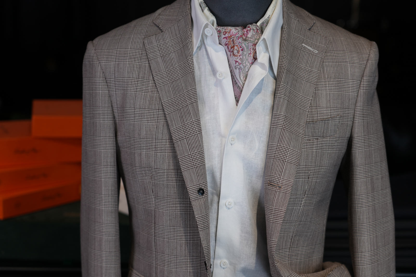 Prince check wool blazer with notched collar