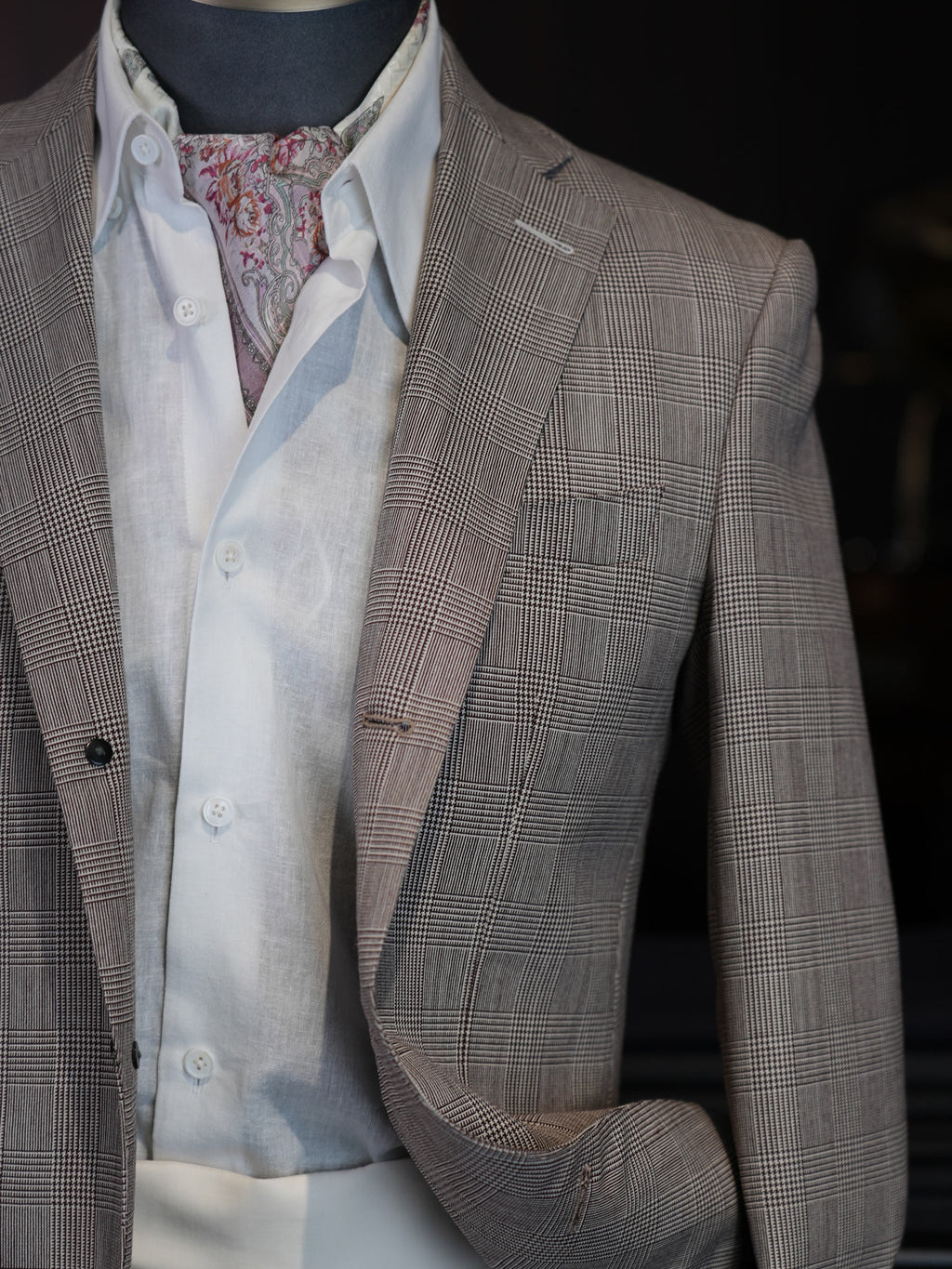 Prince check wool blazer with notched collar