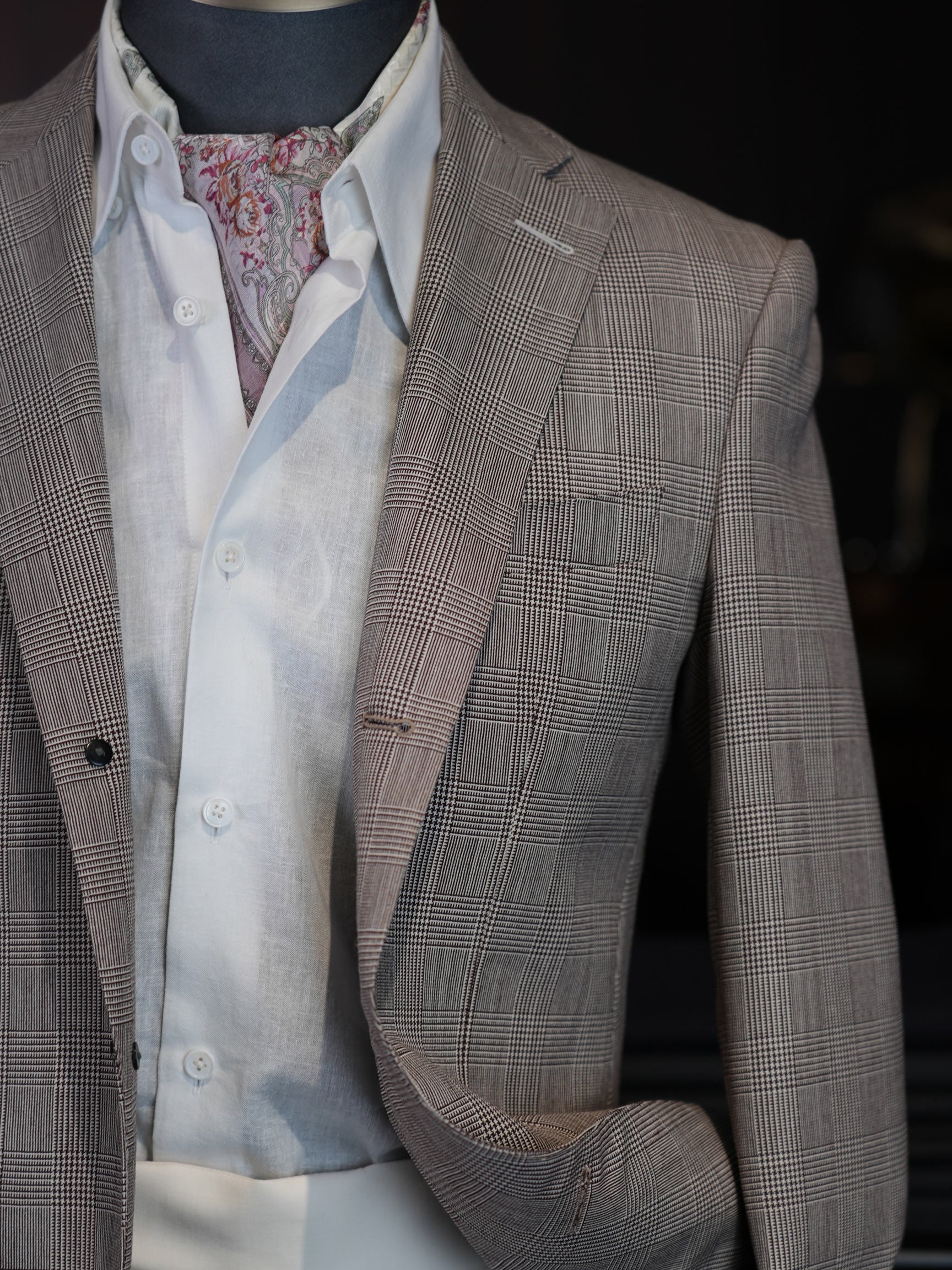 Prince check wool blazer with notched collar
