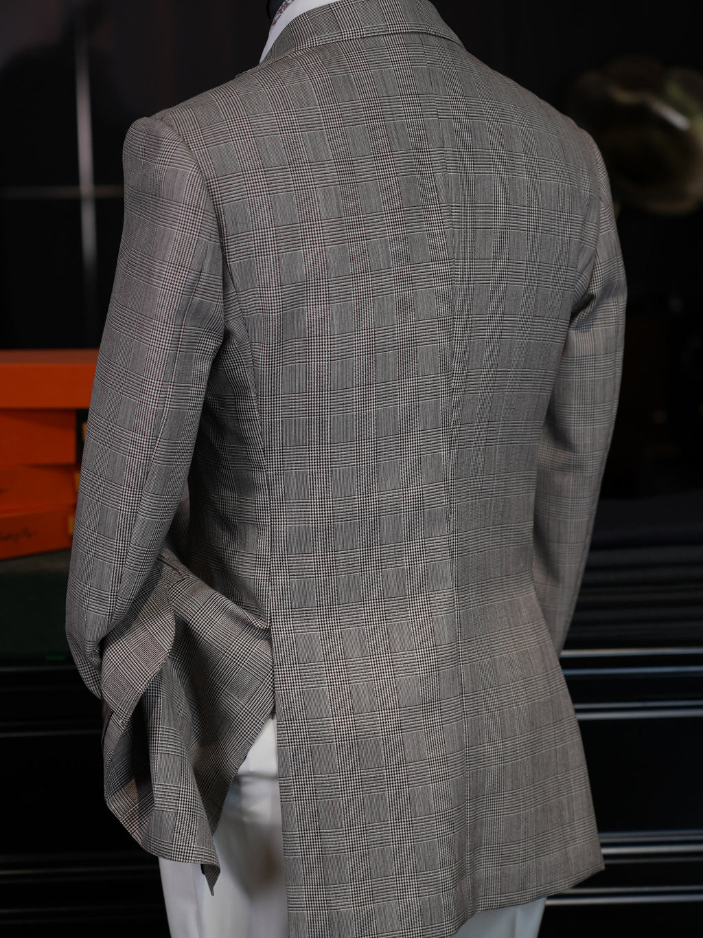 Prince check wool blazer with notched collar