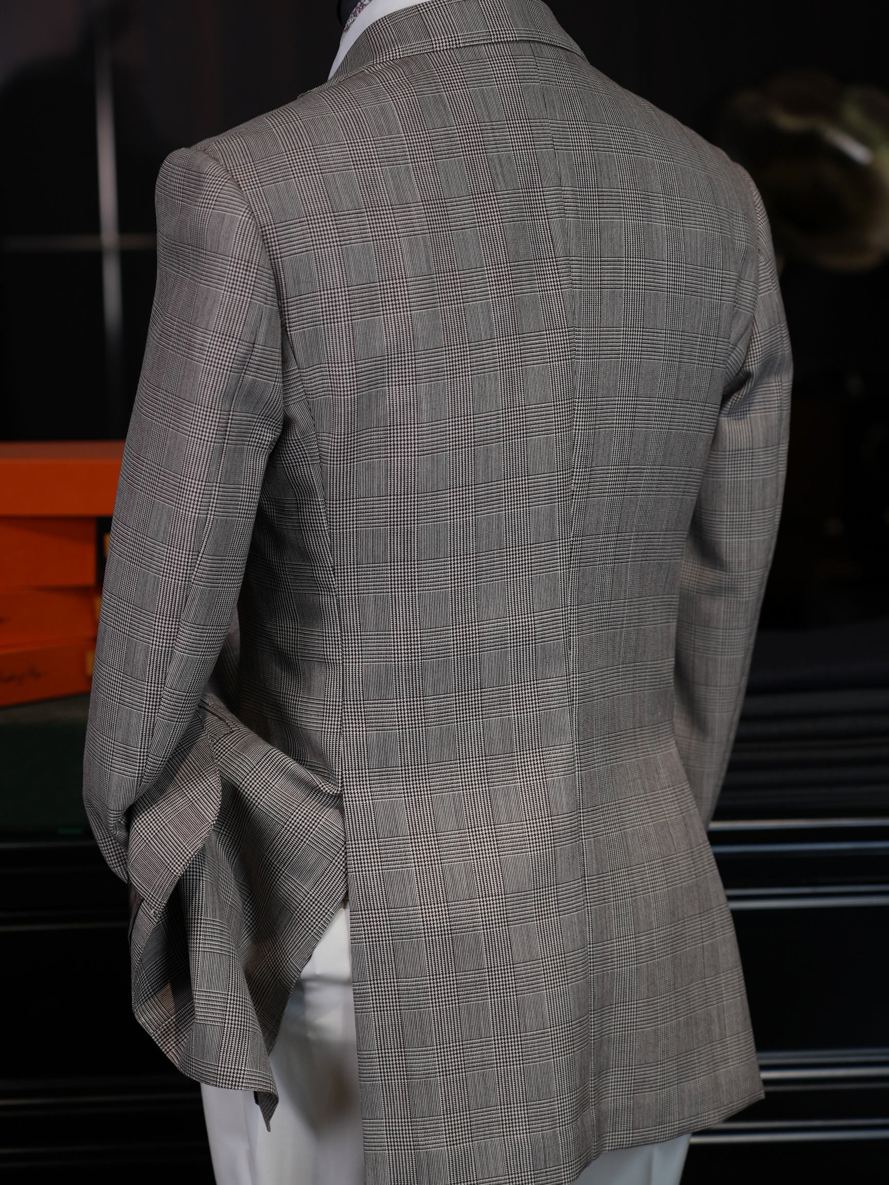 Prince check wool blazer with notched collar